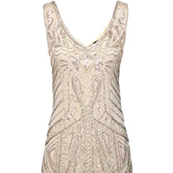 Women's Flapper Dresses 1920s V Neck Beaded Fringe - Picture 2 of 7